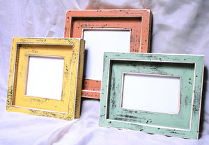 3) 4x6 Or 5x5 Or 5x7 Or 6x6 "Colored Barnwood" 2" wide w/ Outside Cap distressed picture frames (YOU CHOOSE from 28 COLORS)