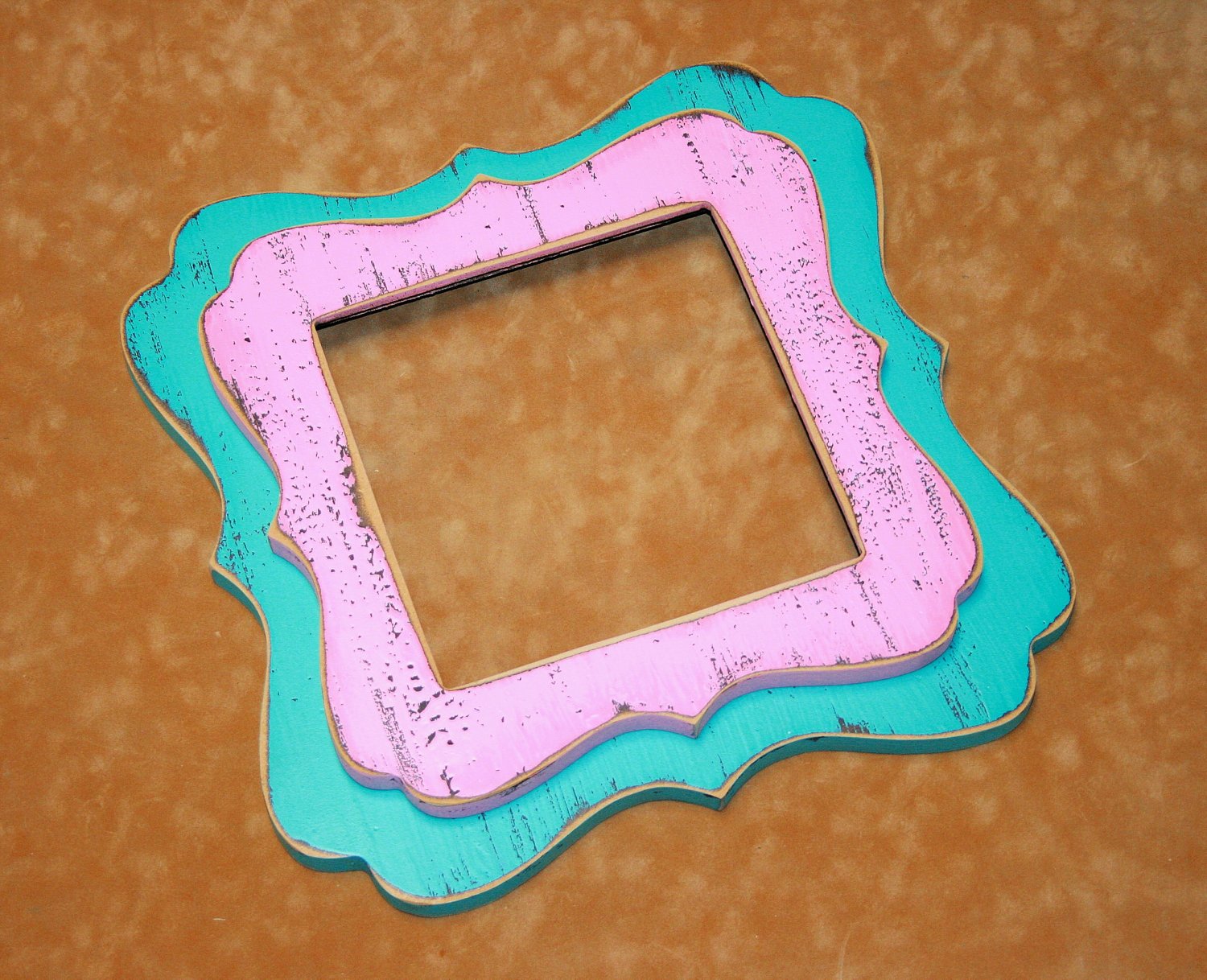 5x5 picture frame, whimsical frame, colored photo frame, twin stacked frame, distressed frame, shabby frame, 67 colors