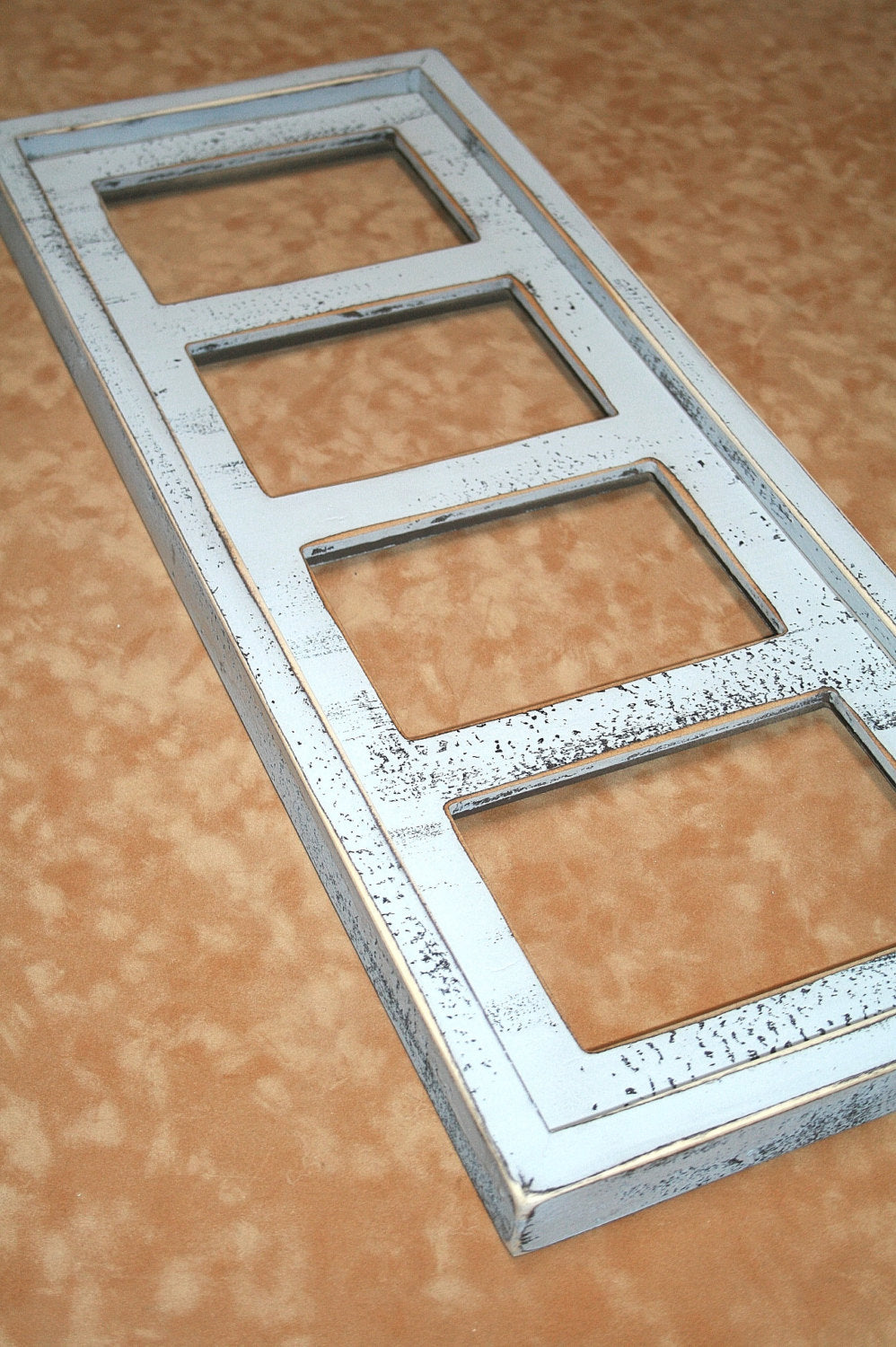 Collage frame, 4) 5x7 picture frame, multi photo frame, window pane frame, multiple 4 opening, weathered frame, distressed frame, 4 collage